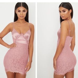 Dusty Pink Satin Top Bustier Lace Bodycon Dress